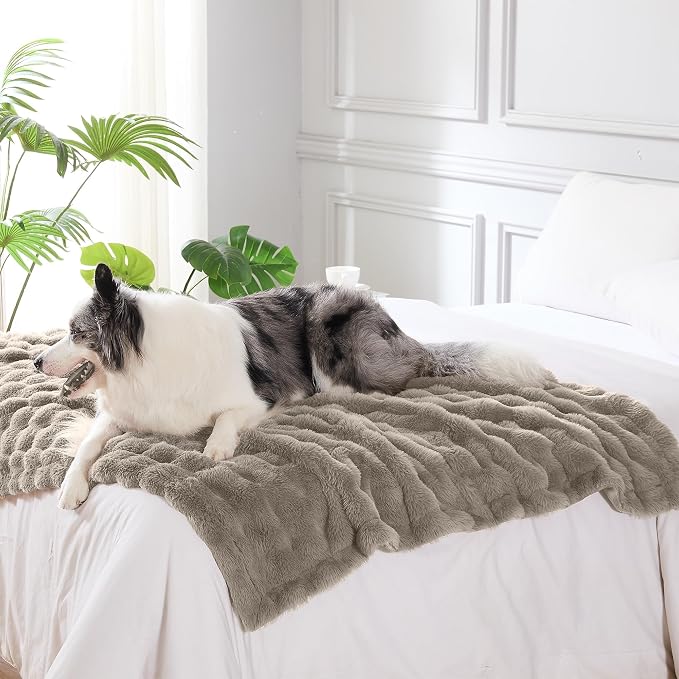 Modern Threads Water-Resistant Faux Rabbit Fur Pet Blanket for Dogs & Cats – Ultra-Soft Couch, Bed & Crate Protector, 50x60 Brown