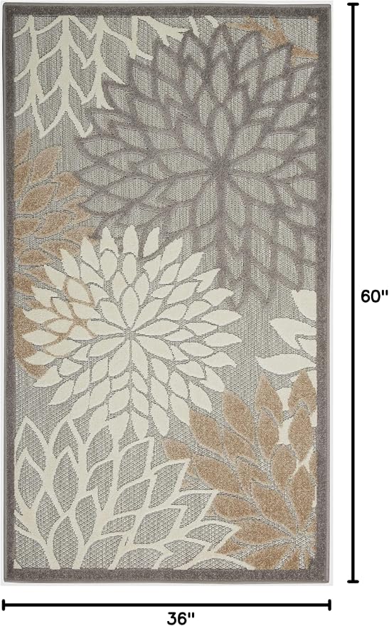 Nourison Home Aloha Natural 3' x 5' Area Rug - Easy Clean, Non Shedding, Bed Room, Living Room, Dining Room, Kitchen (3' x 5')