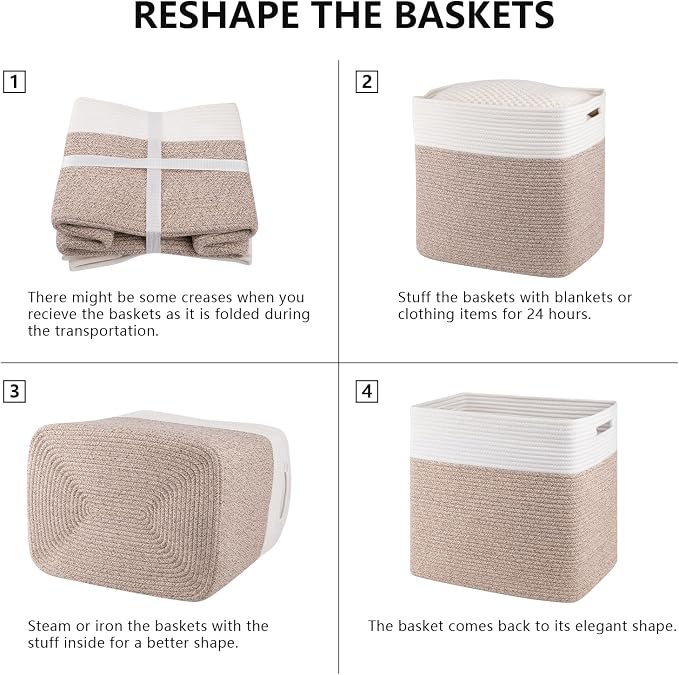 OIAHOMY Storage baskets for Shelf, Large Collapsible Storage Bins, Blanket Basket Living Room, 16.5 x 13 x 15 Inches-Pack of 2-Brown
