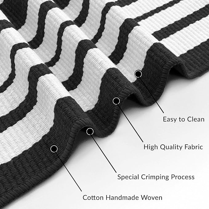 IOHOUZE Black and White Striped Rug 2.3'x3.6' Front Door Rugs Outdoor, Small Washable Area Rug for Front Porch, Spring Summer Doormats Outdoor Indoor, Cotton Rugs for Entryway Porch Entrance