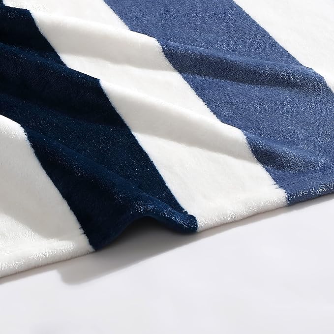 Nautica - King Size Blanket, Micro Flannel Fleece, Soft Blanket, Plush & Cozy Bedding, Striped Americana Decor, Awning Stripe Navy