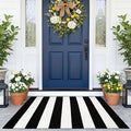 KOZYFLY Black and White Area Rug 27.5x43 Inches Striped Front Door Rug Cotton Washable Indoor Outdoor Rug Doormats Outdoor Small Striped Rugs for Kitchen Entryway Patio Front Porch Decor