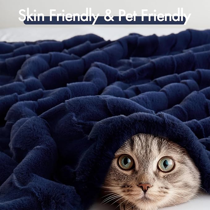 Madison Park Vivienne Faux Fur Throw Blanket Velvet, 50 x 60, Navy | All Season, Cozy Warmth for Sofa or Bed, Reversible, Lightweight, OEKO-TEX Certified