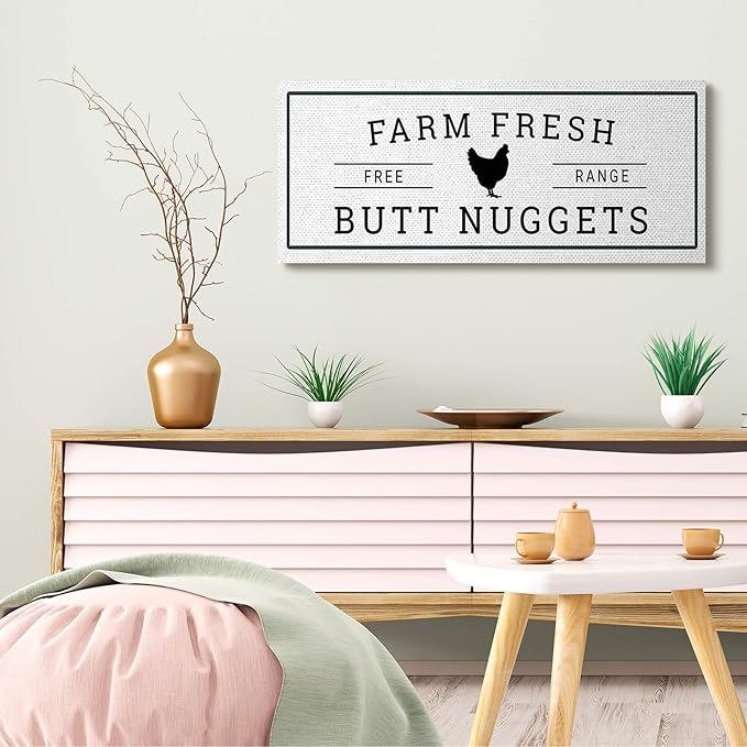 Farm Fresh Butt Nuggets Humor, 17 x 40 Inch Canvas Wall Art | Stupell Industries | 40 x 17 Inches, Easy to Hang and Sturdy, Made in USA, by Susan Ball