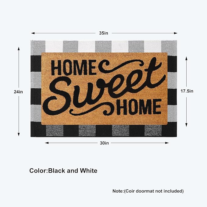 KIMODE Front Door Mat Buffalo Plaid Outdoor Rug 24"x35" Black and White Checkered Rug Farmhouse Front Porch Rug Decor Cotton Woven Washable Layered Doormats for Front Door Outdoor Entrance