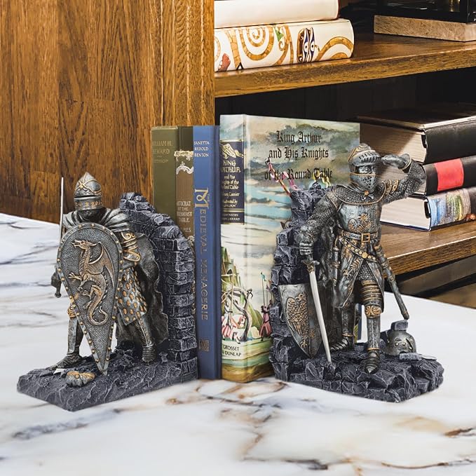 Design Toscano Arthurian Knight Bookends,Grey Stone,8 Inch, Set of Two