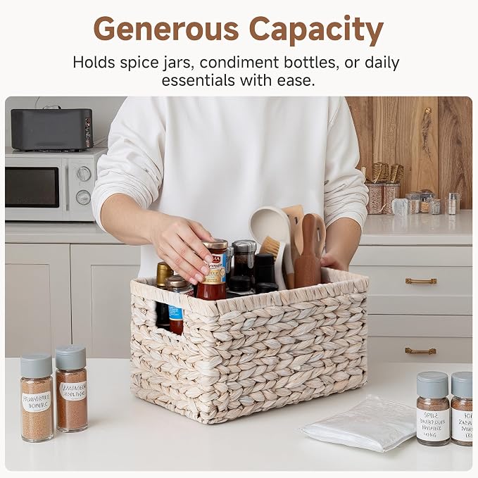 StorageWorks Wicker Storage Baskets for Shelves,White Wicker Baskets,2-Pack | Water Hyacinth Pantry Baskets,Wicker Storage Baskets for Organizing,Pantry Organizers and Storage,White Baskets for Storage