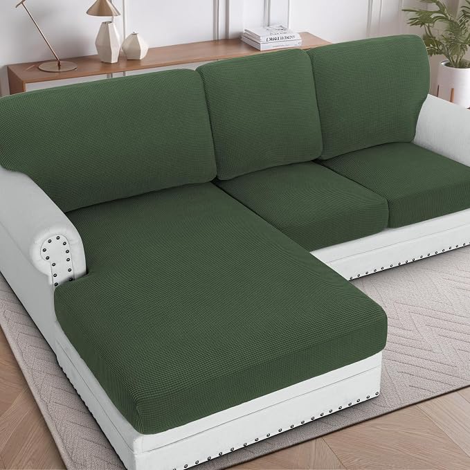 H.VERSAILTEX Backrest Cushion Covers Sectional Couch Back Cushion Covers for Sectional Sofa Set for Both Left/Right Couch (Back Only: 1 Chaise + 2 Sofa, Bronze Green)