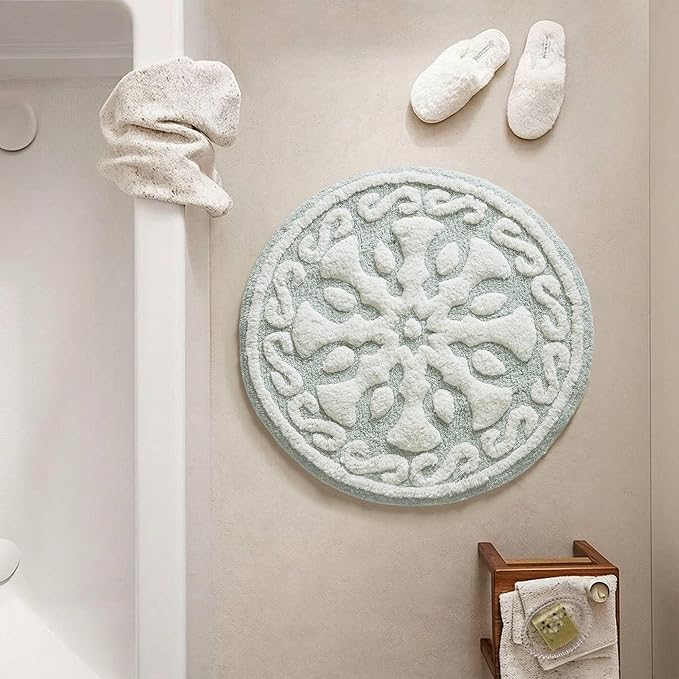 Madison Park Casablanca 100% Cotton Tufted Bathroom Rugs Luxurious Plush Medallion Floral Pattern Bath Mat Absorbent, Quick Dry, Spa Design Shower Room Décor, Rectangle 25" R, Sage Green