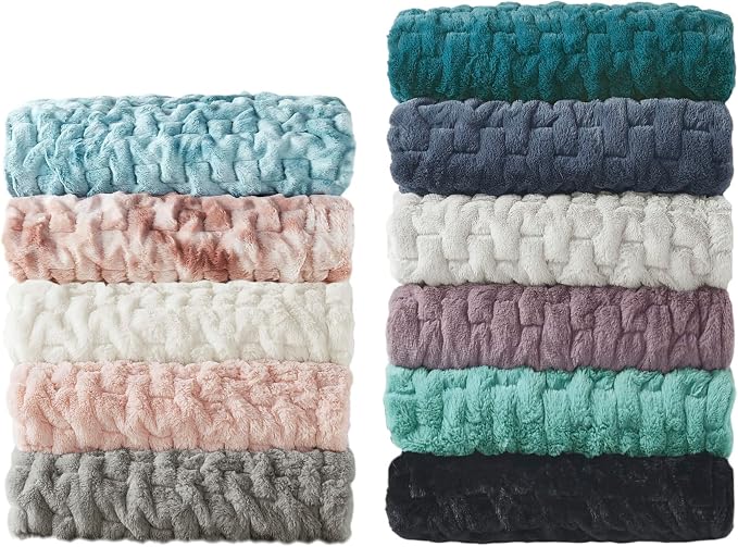 Madison Park Ruched Fur Throw Faux Fur Blanket for Sofa, 50" x 60", Aqua | Luxury, Premium, Soft Cozy Brushed Long Pile, All Season Plush Modern OEKO- TEX Certification Warm For Bed, Couch or Sofa