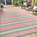 Lahome Striped Outdoor Plastic Straw Rug, Reversible Outdoor Rug Waterproof 9x12 Rugs for Patio, RV Camping Rug Picnic Mat Outside Large Carpet for Beach Deck Backyard Balcony(Pink/Green,9'x 12')