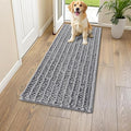 Smiry Dog Door Mat for Muddy Paws 44x24, Absorbent Dirt Trapper, Non-Slip Washable Chenille Entryway Rug for Inside Floor, Grey, Layered Pattern