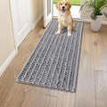 Smiry Dog Door Mat for Muddy Paws 47x20, Absorbent Dirt Trapper, Non-Slip Washable Chenille Entryway Rug for Inside Floor, Grey, Layered Pattern