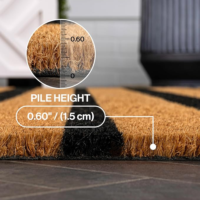 JONATHAN Y Ticking Stripe Coir Indoor Outdoor Doormat 4X6 Natural/Black, Hadley Modern Classic for Living Room, Bedroom, Kitchen, Easy-Cleaning, High Traffic, Pet-Friendly, Non-Shedding NRF108A-4