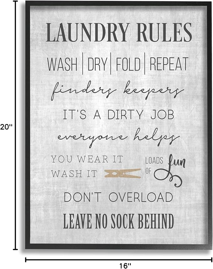 'Laundry Room Rules Family List'| Framed Giclee Art | Stupell Industries | Black, 16 x 20 Inches, Easy to Hang and Sturdy, Made in USA, by CAD Designs