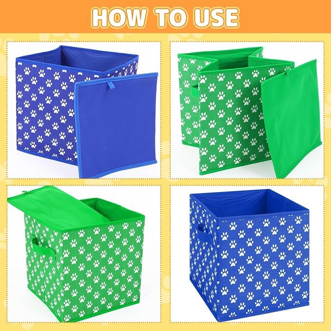 Kathfly 6 Pcs 11" Colorful Fabric Classroom Storage Bins Paw Print Themed Cubby Bins Storage Baskets with Handles for School Classroom Lost and Found Decor Office Home Organizer Supplies