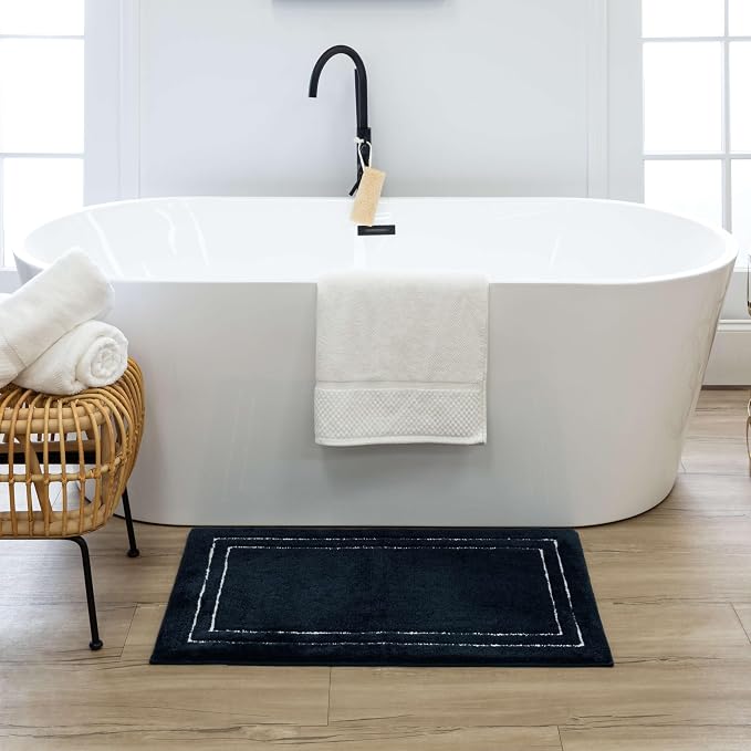 Mohawk Home Corona Casual Geometric Navy Blue 2' X 3' 4" Machine Washable Bath Mat Perfect for Bathroom