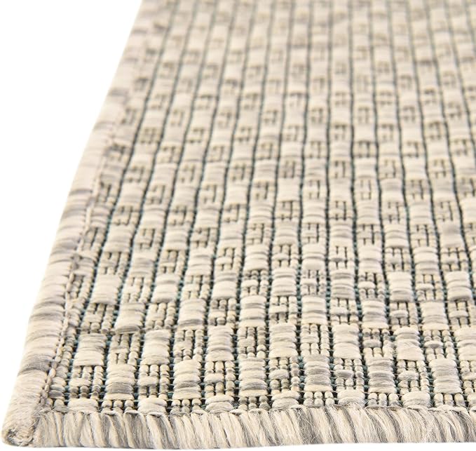 Unique Loom Collection Casual Transitional Solid Heathered Indoor/Outdoor Flatweave Area Rug (2' 7" x 12' Runner, Light Gray/Ivory)