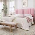 SHA CERLIN King Size Velvet Bed Frame with Adjustable Headboard, Pink | Vertical Channel Tufted Design, Upholstered Platform Bed, Wood Slats Support/No Box Spring Needed/Easy Assembly