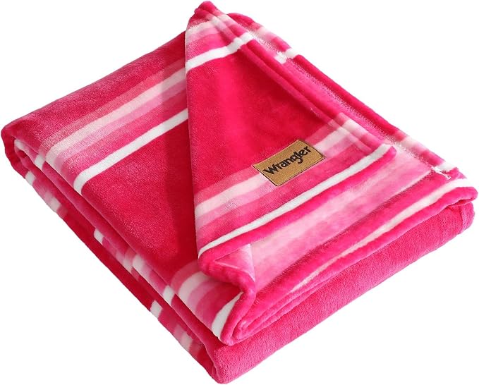 Wrangler - Blanket, Super Soft Plush Fleece Bedding, Yellowstone Inspired Throw Blanket for Couch or Bed (Saddle Stripe Pink, 50" x 60")