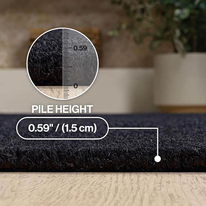 JONATHAN Y Peater Classic Casual Commercial Natural Coir Black 4 ft. x 6 ft. Doormat for Entrance, Front Door, Entryway CHG100H-4