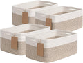Goodpick 4 Pack Storage Baskets for Organizing Shelves, Light Brown & White | 13" x 8" x 6" Woven Rope Baskets for Baby Toys & Diapers, Decorative Gift Basket for Home & Nursery, Rectangle Design