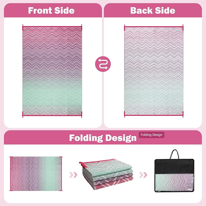 Lahome Outdoor Rugs 8x10 Waterproof, Reversible Plastic Large Outdoor Rug for Patios, Outside RV Mat Carpet for Patio Deck Porch Backyard Balcony Picnic Trailer(Purple/Blue, 8' x 10')