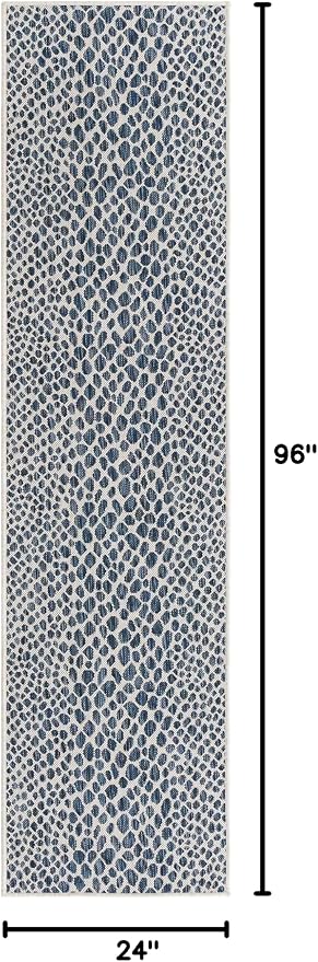 Unique Loom Outdoor Collection Area Rug - Cape Town (2' x 8' Runner, Blue/ Olive)
