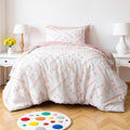 Amazon Basics Kids' Pink Bedding Set, 5-Piece Jacquard Bed-in-a-Bag with Comforter, Fitted Sheet, Flat Sheet, Pillowcase, Pillow Sham, Deep Pocket 16", All-Season, Pink Tufted, Twin