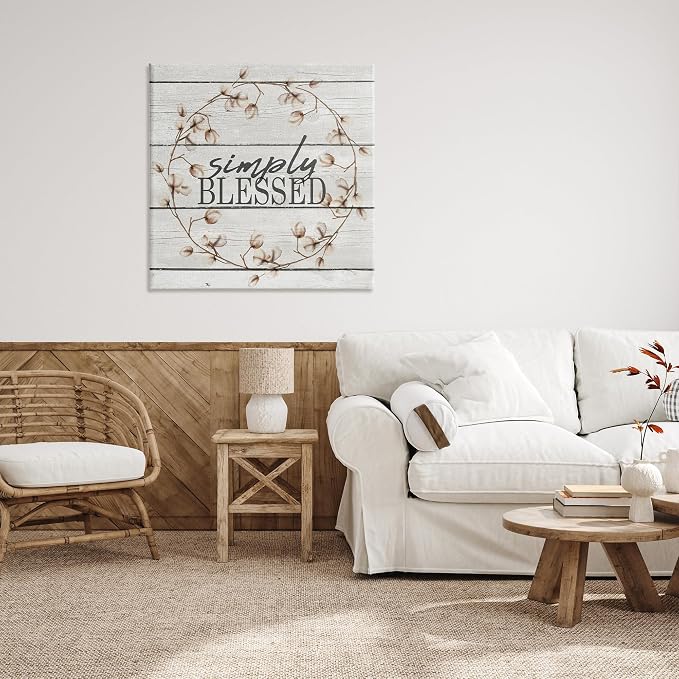Simply Blessed Rustic Wreath, 36 x 36 Inch Canvas Wall Art | Stupell Industries · By Kim Allen · Ready to hang · Farmhouse inspired decor · Made in USA