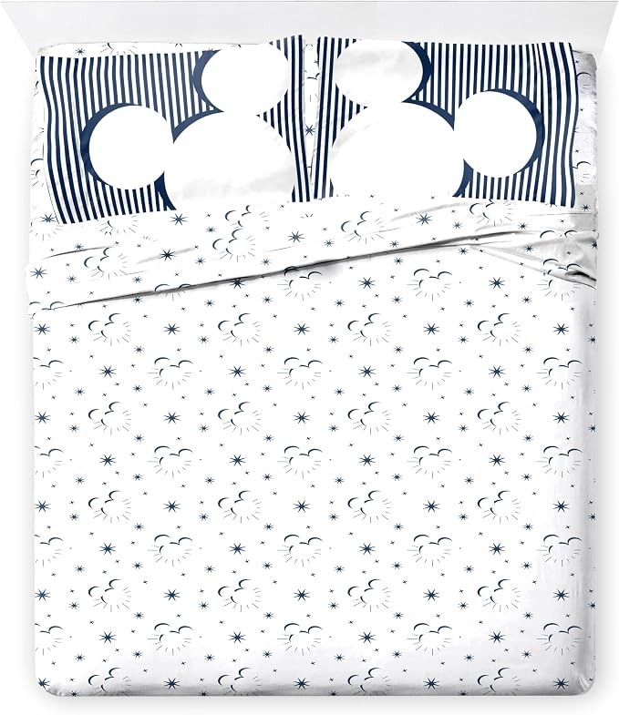 Disney Mickey Mouse King Comforter Set 7 Piece Celestial Bedding, White | Bed in a Bag, Comforter Sheets Shams Pillowcases, Official Product, Soft Microfiber, Machine Washable, Easy Care
