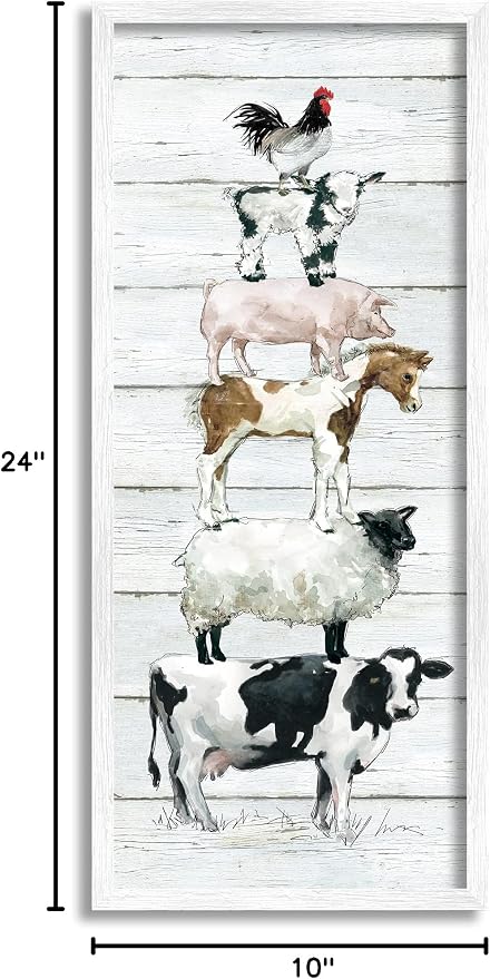 Stupell Industries 'Country Farm Animal Stack', Framed Giclee Art, White, 10 x 24 Inches, Easy to Hang and Sturdy, Made in USA, by Carol Robinson