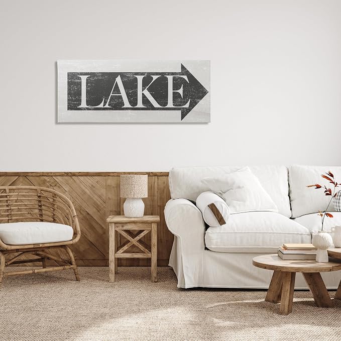 Stupell Industries 'Distressed Lake Arrow Sign'| Canvas Art | Stupell Industries | 48 x 20 Inches, Easy to Hang and Sturdy, Made in USA, by Lil' Rue