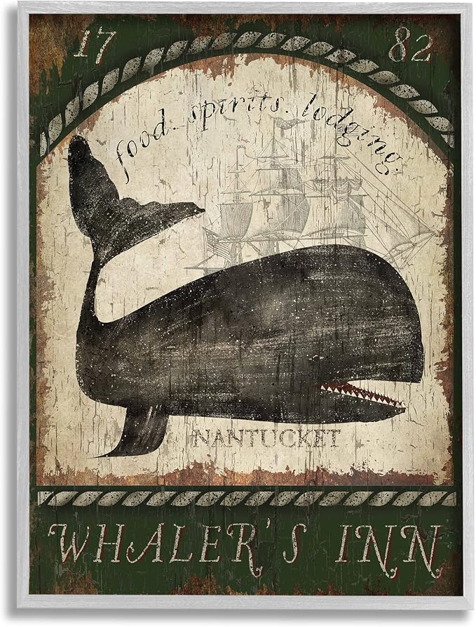Vintage Nantucket Whaler's Inn Sign, 11 x 14 Inch Framed Giclée Print | Stupell Industries · By Beth Albert · Ready to hang · Classic coastal charm for any room · Made in USA