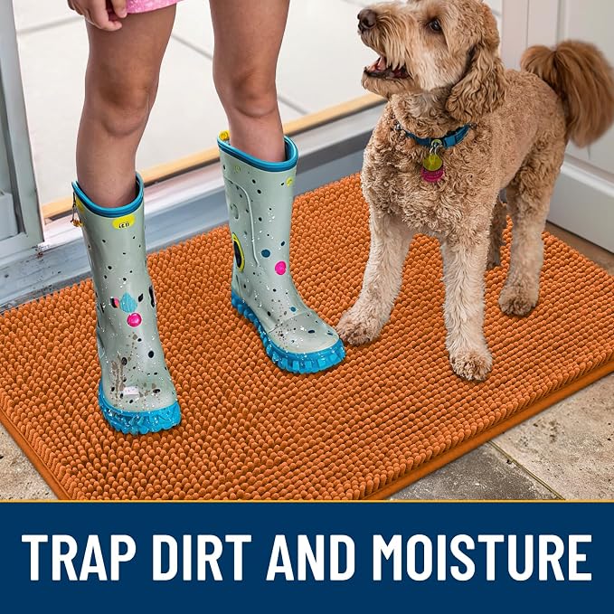 Smiry Dog Door Mat for Muddy Paws 70x32, Absorbent Dirt Trapper, Non-Slip Washable Chenille Entryway Rug for Inside Floor, Clay, Classic Solid
