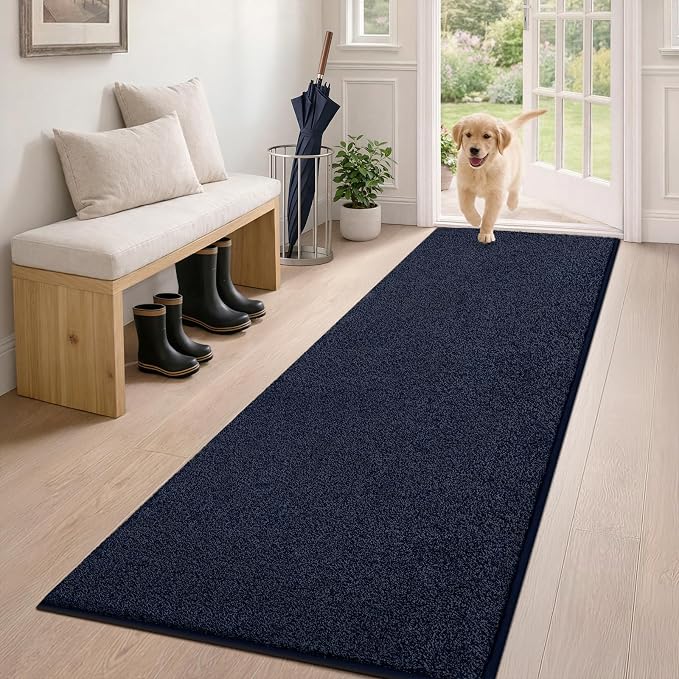 PURRUGS Dirt Trapping Door Mat 24" x 59", Non-Slip Machine Washable Entryway Rug, Dog Doormat, Indoor Front Door Mat, Super Absorbent Entry Rug for Muddy Shoes & Paws, Navy Blue