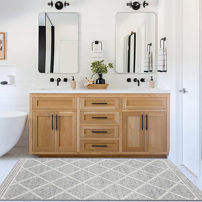 ReaLife Rugs Machine Washable Area Rug Runner - Living Room Bedroom Bathroom Kitchen Entryway Office - Padded Low Pile Stain Resistant Premium - Boho Modern Farmhouse - Tessa - Gray Ivory 2'6" x 8'