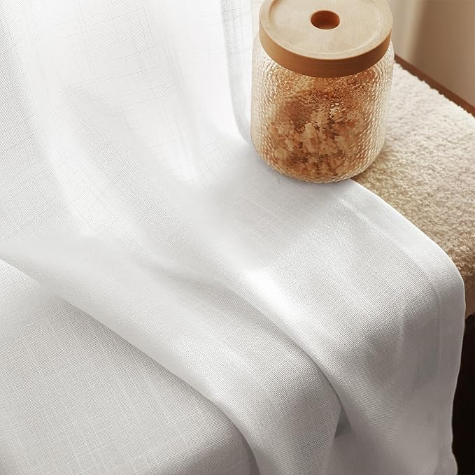 White Curtains 94 inches Long 2 Panels Back Tab Light Filtering Cotton Textured Curtain Modern Farmhouse Coastal Decor Off White Linen Drapes 94 inch Length for Patio Sliding Door Office Bedroom