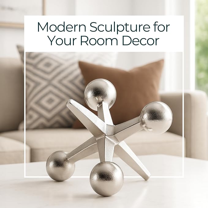 Modern Decorative Sculpture Figurine - Home Accent for Living Room Decor or Bathroom Decor - Elegant Statement Ornament for Shelf or Coffee Table Styling in Office or Any Room - 5" Silver & Metallic