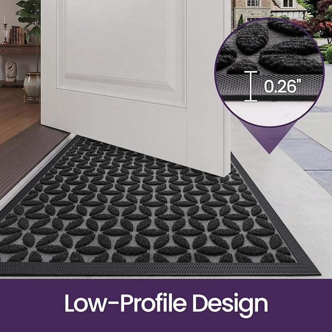 DEXI Front Door Mat Outside Entrance, 17x30 Heavy Duty Entry Doormat Dirt Trapper with Rubber Back, Non Slip Low Profile Floor Mats for Entryway Exterior Patio, Hexafoil Floral