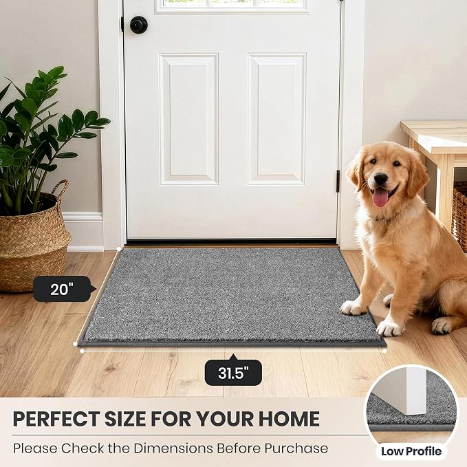 PURRUGS Dirt Trapping Door Mat 20" x 31.5", Non-Slip Machine Washable Entryway Rug, Dog Doormat, Indoor Front Door Mat, Super Absorbent Entry Rug for Muddy Shoes & Paws, Light Grey-Dark Grey