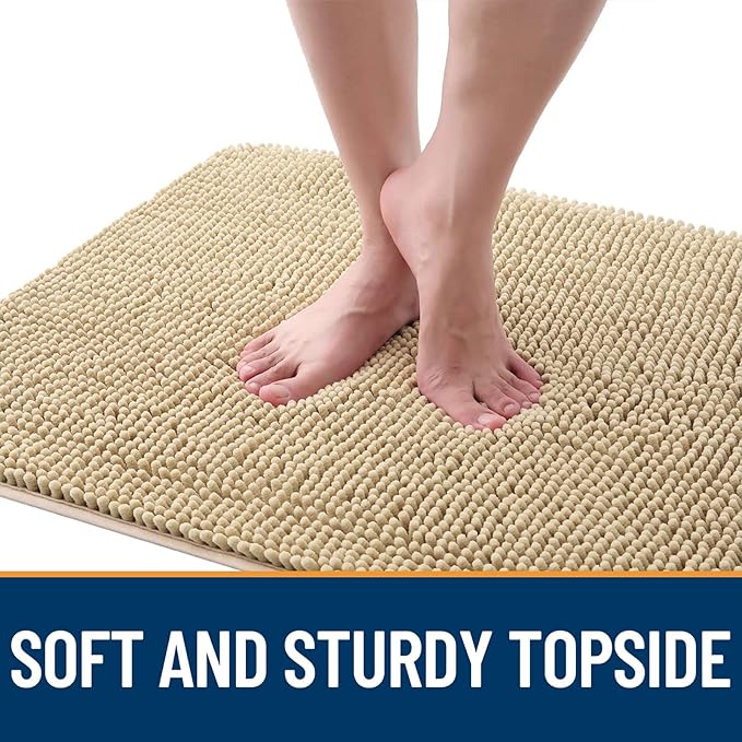 OLANLY Dog Door Mat for Muddy Paws 34x21, Absorbs Moisture and Dirt, Absorbent Non-Slip Washable Doormat, Quick Dry Chenille Mud Mat for Dogs, Entry Indoor Entryway Carpet for Inside Floor, Beige