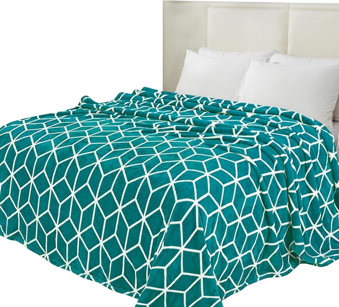Elegant Comfort Luxury Velvety-Soft Coral Flannel Blanket Micro-Velour Ultra-Softness Fuzzy Plush, Full/Queen, Teal
