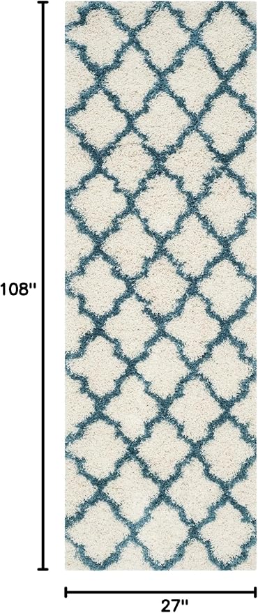 SAFAVIEH Kids Shag Collection Runner Rug - 2'3" x 9', Ivory & Blue, Moroccan Trellis Design, Non-Shedding & Easy Care, 2-inch Thick Ideal for High Traffic Areas in Living Room, Bedroom (SGK569C)