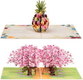 Paper Love Pop Up Cards 2 Pack - Includes 1 Floral Pineapple and 1 Cherry Blossom Park, For All Occasions, Mother Day, Birthday, Just Because- Includes Envelope and Note Tag