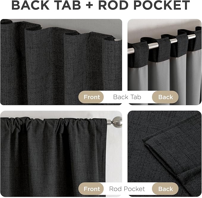 Joydeco Blackout Curtains for Bedroom - 100% Light Blocking 2 Panels Set Black Drapes 37" W x 63" L, Thermal Insulated Room Darkening Curtains, Linen Textured for Living Room, Rod Pocket & Back Tabs