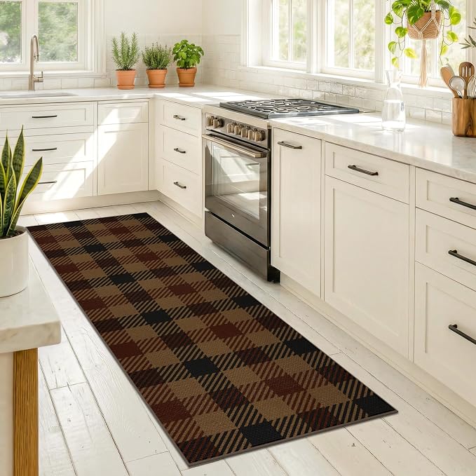 JTJ Outdoor Runner Rug 2x6, Buffalo Plaid Easy Jute Washable Indoor Outdoor Rug, Farmhouse Non Slip Runner Rug for Living Room, Patio, Entryway and Front Door