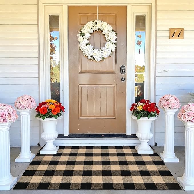 Brown and Black Buffalo Plaid Rug 3' x 5', Washable Farmhouse Non-Slip Checkered Doormat, Indoor Outdoor Floor Mat for Living Room, Bedroom, Entryway, Kitchen, Laundry Room