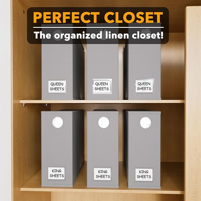 SpaceAid 6 Pack Bed Sheet Organizers and Storage, Foldable Sheet Organizer with Window for Linen Closet, Set Folder Keeper for Queen & King Size Bedding Storage (Gray)