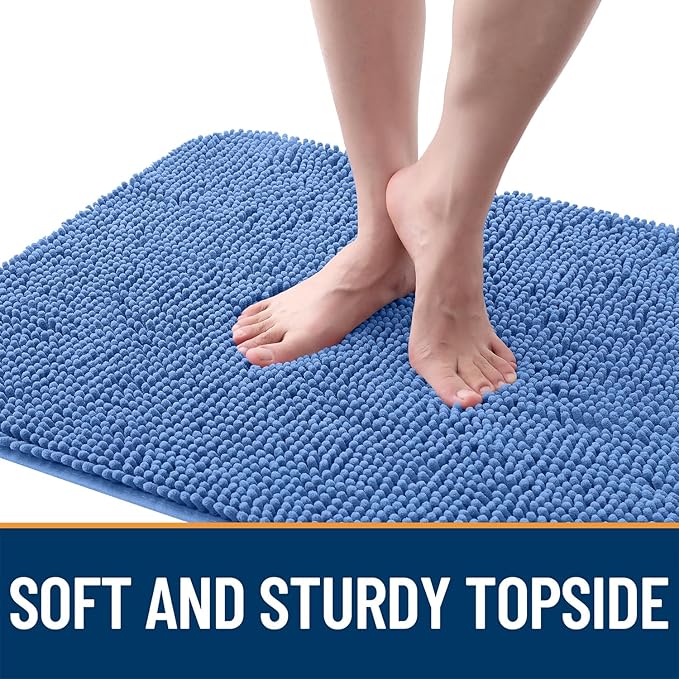 OLANLY Dog Door Mat for Muddy Paws 35x24, Absorbs Moisture and Dirt, Absorbent Non-Slip Washable Doormat, Quick Dry Chenille Mud Mat, Entry Indoor Entryway Carpet for Inside Floor, Cornflower Blue